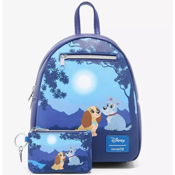 Loungefly Disney Lady And The Tramp Moonlight Stroll Backpack and ID Holder NWT - Picture 1 of 6